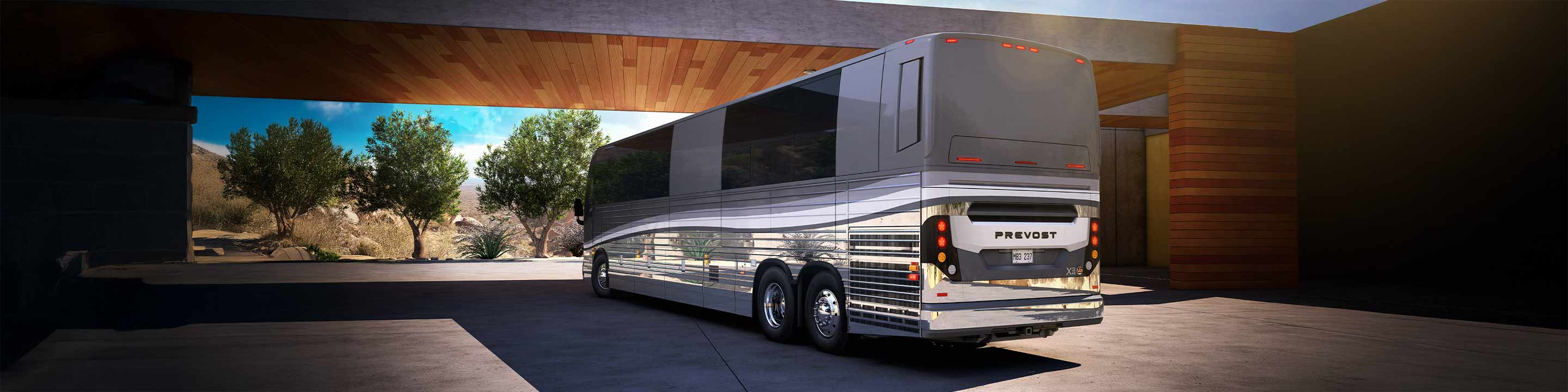 A bus traveling under an underpass